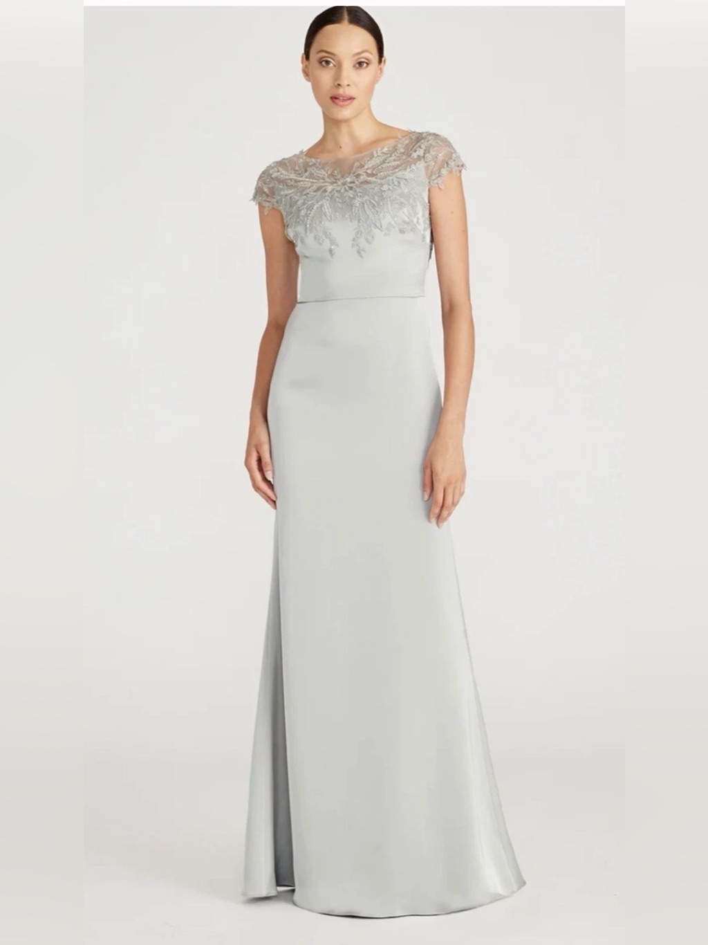 Theia Cosette Applique Satin Gown Sz 2 In Silvershade $895 | New, Read